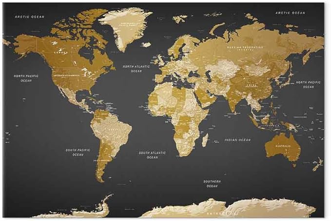 artgeist Acoustic Canvas Wall Art Print World Map 35x24 in - 1pcs Picture with Acoustic Foam Sound Print Artwork Room Acoustics Soundproofing World Travel Map k-A-0104-b-c
