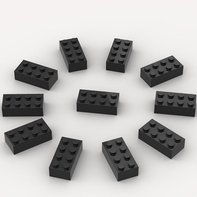 500 Piece Black Bricks Bulk, 2x4 Building Bricks Flat, Compatible With Lego Parts and Pieces (Color: Black)
