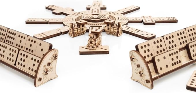 EWA Eco-Wood-Art Mexican Train Domino Game Set - Deluxe Wooden Version with 91 Dominoes, Holders, Locomotives, Station Hub, and Storage Box | Family Board Game