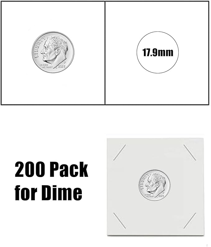 MUDOR Upgraded Premium Coin Flips for Dime, 200 Pack Cardboard Coin Holder, Mylar Coin Flips 2x2, Paper Coin Holders