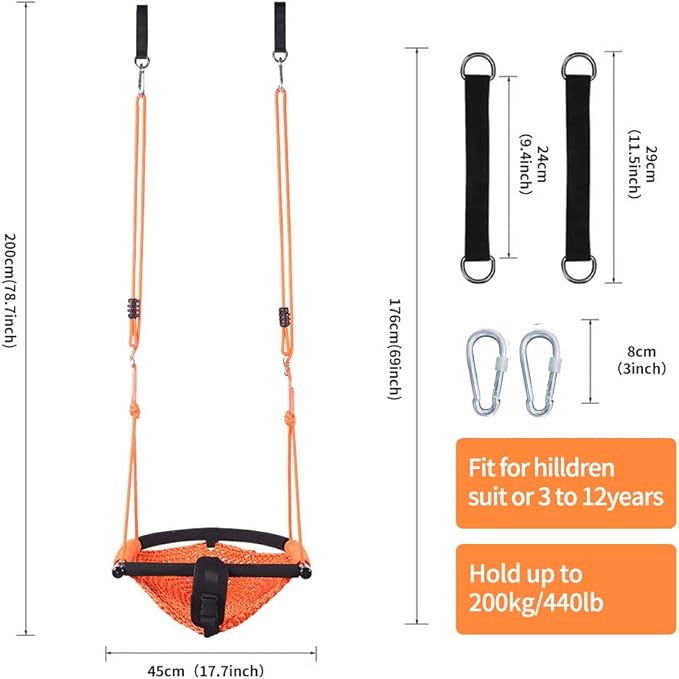 Toddler Swing & 2-in-1Baby Swing- Adjustable Rope Swing Seat for Kids | Indoor & Outdoor Durable Backyard Swing Set for Infants & Toddlers (Orange)