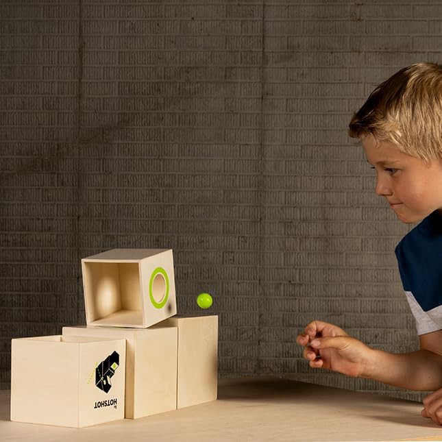 Fat Brain Toys Box and Balls, Wooden Activity Cubes and Bouncy Balls for Kids, Fun New Trickshot Games for Ages 6 to 11