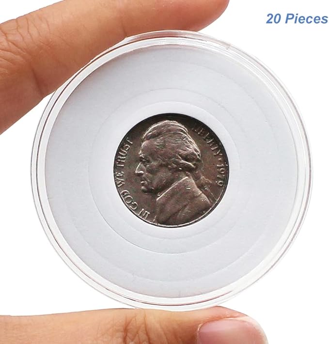 20pcs Clear Plastic Coin Capsules, Coin Collection Case of 5 Size with Adjustable Gasket for Coin Collection American Silver Eagle Liberty Coin &JFK Half Dollar & Bitcoin (19/21/25/30/40mm)-20pcs