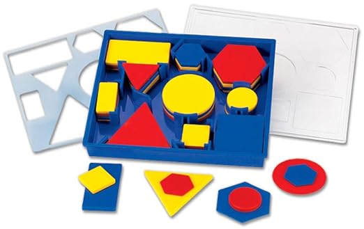hand2mind Plastic Attribute Blocks Student Kit, Geometry Set, Preschool Learning, Manipulatives for Preschool, Montessori Math, Shapes for Toddlers, Home Schooling Materials Pre-K (Set of 60 Blocks)