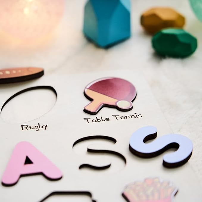 Name Puzzles for Toddlers 1-3,Wooden Puzzled,Personalized Name Puzzle for Kids,Custom Puzzle,Alphabet Number Shape and Football,Preschool Learning Educational Toys for Kids