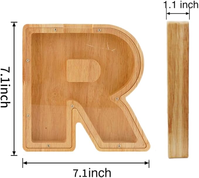 Twenty-six English Alphabet A-Z Letter Piggy Bank,Large-Capacity Transparent Wooden Alphabet Piggy Bank，Personalized Coin Savings Box, Name DIY Creative Purchase Combination.
