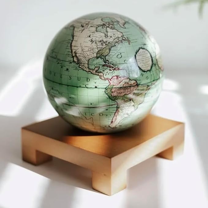 MOVA Antique Terrestrial Globe 4.5" – Green Vintage Map, Solar Powered Rotating Desktop Globe, Classic Decorative Gift