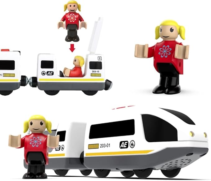 Z MAYABBO Wooden Train Set Accessories Battery Operated Locomotive Trains, Remote Control Train Vehicles for Wood Tracks, Powerful Engine Trains Cars Fits All Major Brands of Railway System