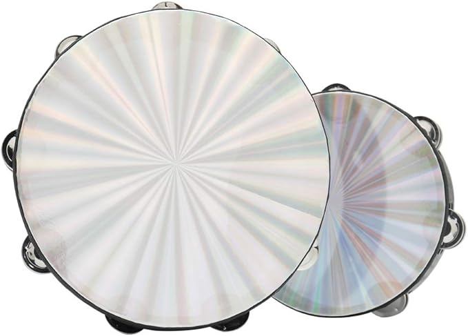 Musfunny Radiant Tambourine 10 inch for Adults 2-Row Jingles Bell Reflective Tambourines Hand Held Drum Musical Instrument for Kids Education KTV Party Church - 10 inch