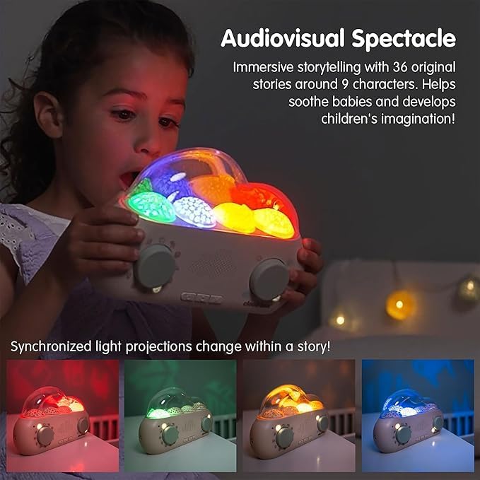 Cloudb Cloudbox My First Dreambox (English/Spanish) Storyteller Sound Machine | 36 Stories, 8 Melodies, 8 White Noises, 4 Light Projections | Star Projector Night Light, Rechargeable, Baby Essentials