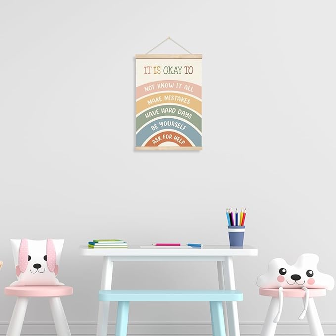 Inspirational Wall Art, Canvas Poster Hanger for Wall, Motivational Quotes Posters, Canvas Wood Hanging Banner, Mental Health Decor Art for Calm Down Corner, School Counselor Office Hanging Decor