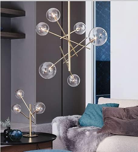 KCO Lighting Modern Gold Table Lamp 3-Light Glass Globe Night Lamp Mid Century Antique Brass Indoor Bubble Shade Standing Lighting Metal Desk Light for Bedroom Study Room Hotel