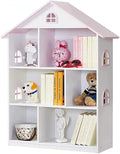 Wooden Dollhouse Bookshelf 3-Tier Doll House Bookcase Kids Books Toys Storage Organizer Shelves for Children's Bedroom Playroom Kindergarten Nursery Gift for Boys Girls Ages 3-8 Years Old