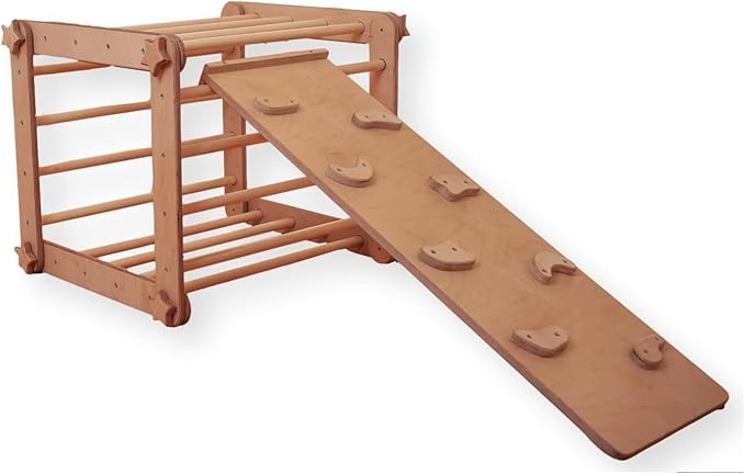 Montessori Activity Cube | Foldable Montessori Climbing Cube | Indoor 9 in 1 Transformable Activity Cube for Toddlers & Kids | Indoor Climbing Activity Wooden Playground (Cube + Rockwall Ramp)