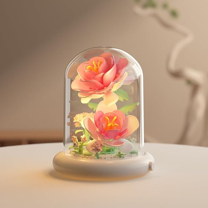 Mini Brick Flower Building Kit - 500PCS Micro Bricks with Light for Realistic Artificial Flowers, Gardenia,Rosa multiflora Thunb and Rose,Perfect for Home Decor and Gifts