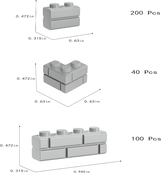 Classic Building Bricks, 340 Pcs Masonry Profile Bricks Wall Bricks Blocks, Compatible with Major Brands Parts and Pieces, Creative Building Block Toys (340 Pcs) (Light Gray)