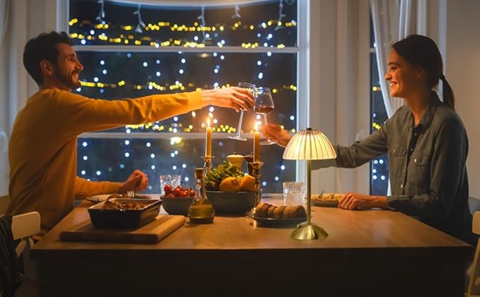 Portable Battery Operated LED Table Lamp with Touch Sensor, Gold Cordless Brass Rechargeable Lamp, Bedside/Night Light/Restaurant Table/Outdoor/Coffee/Bar (Mushroom Lamp)