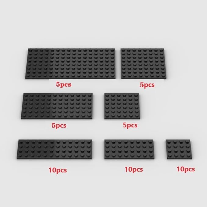 Classic Building Plate Pack - 50pc Black Bulk Base Plates, Compatible with Lego, Building Bricks (Color: Black)