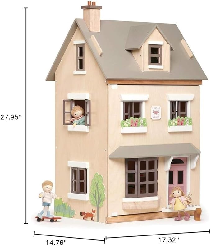 Tender Leaf Toys - Foxtail Villa - Furnished 27.95” Tall Town Style Pretend Play Doll House - Encourage Creative and Imaginative Fun Play for Children 3+