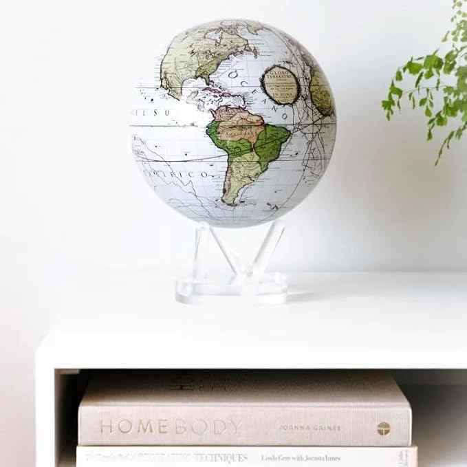 MOVA Globe – Antique Terrestrial White 6” | Solar-Powered Spinning Globe for Desk or Shelf | Vintage Map Decor | No Batteries or Cords