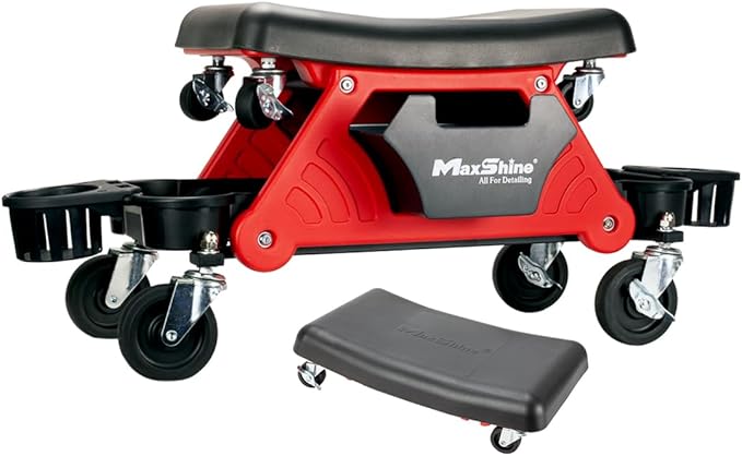 Maxshine 2-in-1 Modular Detailing Creeper Seat V2 | Rolling Creeper with Removable Cushion & Tool Tray | Heavy-Duty Polyethylene & Steel Frame, 4” Wheels | Complete Set (Black)