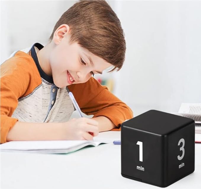 Feilifan Cube Timer, Kid Focus Study Timer Kitchen Work Timer Time Block Cube Gravity Flip Time Block Cube 1-3-5-10 Minutes Time Management, Black