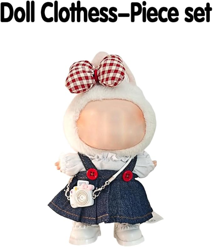 17cm Clothes Set, Cute Hat Unique Pocket Design Overalls Dress up Set(NO Doll), Handmade Clothing Designed for 17cm Doll(Denim Blue)