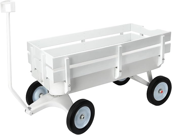 All-Terrain Cargo Wagon - White Flower Girl Wagon Pull Along with Removable Wooden Side Panels, Big Tires and Wide Grip Handle for Weddings, 33' L x 15.7' W x 19.6' H