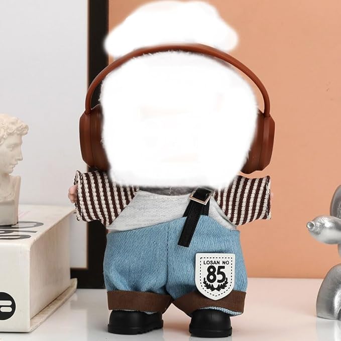 5 Pcs Set-17cm Doll Rabbit Bunny Clothes,Headphone+Glass Frame+Shirt+Overalls Trousers+Shoes,Fashionable Outfit for Dress up Unique Style, Doll Costume Cosplay Fashion Dresses-Set 4