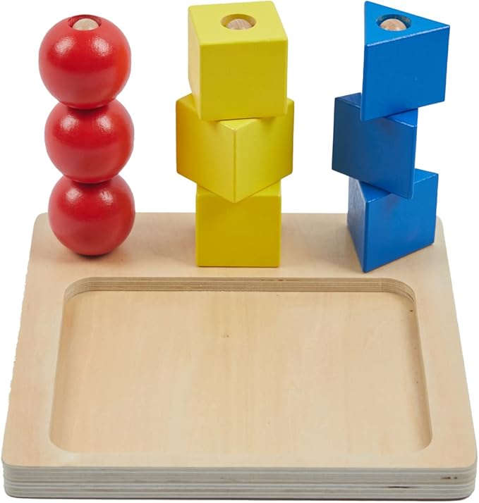 Adena Montessori Inspired Colored Solids on Dowels - Shape Sorting Toy Designed for 1-3 Years Old Toddlers