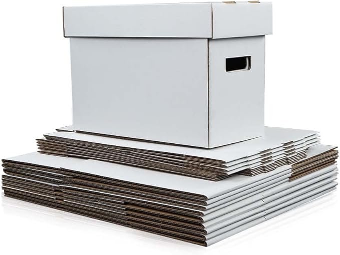 CROSSDESIGN 10 Pack Box Storage for Storing Small Items/Books/Kitchen/Supplies/Card, Corrugated Board Holds 150-175 Comics Collapsible/Stackable