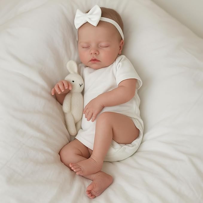 SCOM Lifelike Reborn Baby Dolls - 18 Inch Sleeping Real Life Realistic Newborn Baby Doll with Soft Cloth Body, Sleeping Eyes and Cute Feeding Accessories Toy, Gift for 3+ Year Old Girls Boys Kids