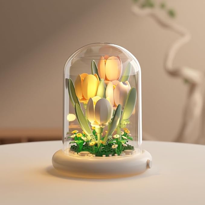 Botanical Flower Micro Blocks Set for Adults and Teens,600 PCS Mini Bricks Artificial Flowers with Light for Birthday and Gift, Lily, Sunflower and Tulip