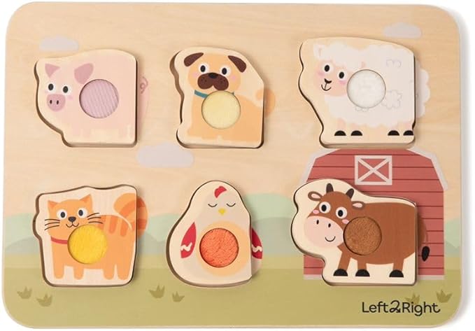 LEFT2RIGHT Wooden Puzzles for Toddlers 2-4 | Montessori Toys for 1-4 Year Olds | Educational Farm Edition Puzzle for Motor Skills & Sensory Learning | Wooden Toddler Puzzles Ages 1-3 Farm Edition