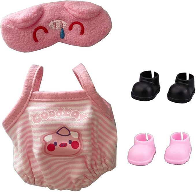 17cm Doll Clothes 4-Piece Set, Cute Onesie Outfit with Headband & 2 Pairs of Shoes , Cute Kawaii Fashion Accessories(NO Doll)