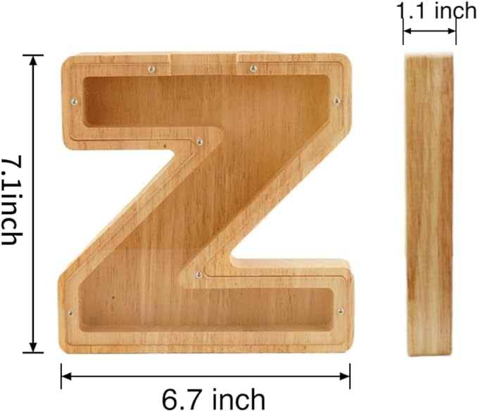 Twenty-six English Alphabet A-Z Letter Piggy Bank,Large-Capacity Transparent Wooden Alphabet Piggy Bank，Personalized Coin Savings Box, Name DIY Creative Purchase Combination.