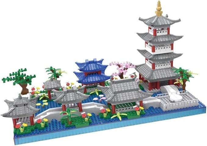 Architecture Chinese Style of Suzhou Garden,Hangzhou's West Lake,Build Iconic Asian Landscape,950 PCS mini Bricks,Featuring Pagoda, Stone Bridge,Asian Style Micro Blocks for Adults and Teens