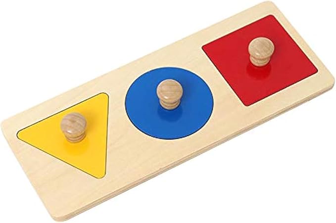 Adena Montessori Colorful Multiple Shape Puzzles Toys for 6-12 Months 1 Year Old Toddler Babies First Shapes Geometric Jumbo Knob Wooden Puzzle Color Sorter (3 Pieces)