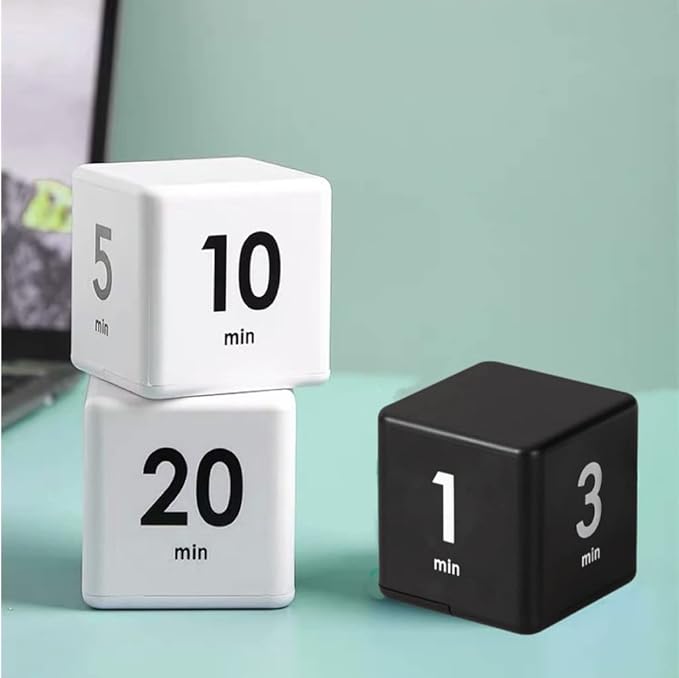Feilifan Cube Timer, Kid Focus Study Timer Kitchen Work Timer Time Block Cube Gravity Flip Time Block Cube 1-3-5-10 Minutes Time Management, Black
