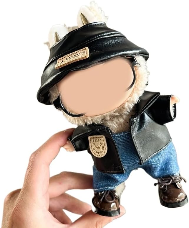 17cm Doll Clothes Set(No Doll), Hat & Overalls Set for 17cm Labubu Suit, Cute Cloth for Dress up Unique Style Dolls Outfit Stylish Clothes for Labubu (Suit 3PCS)