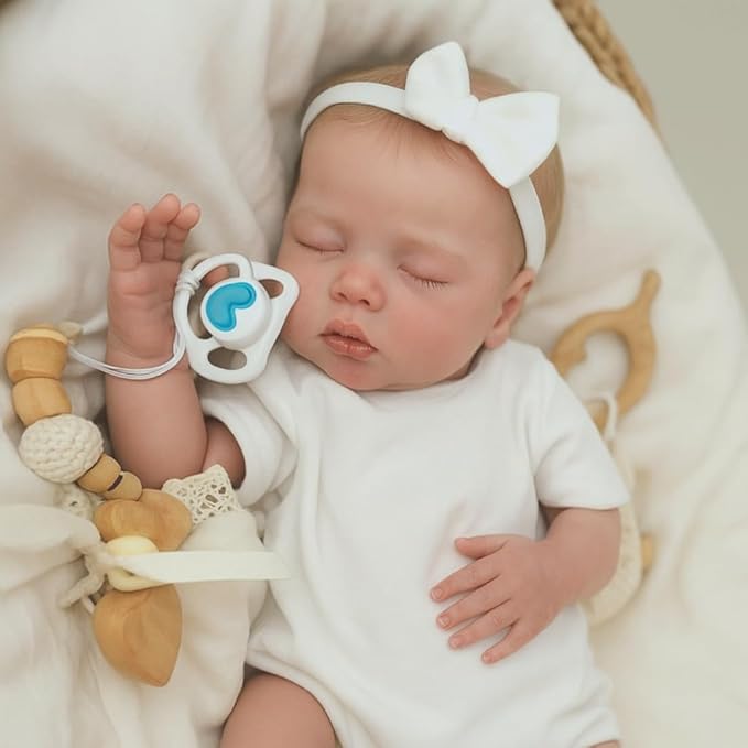 SCOM Lifelike Reborn Baby Dolls - 18 Inch Sleeping Real Life Realistic Newborn Baby Doll with Soft Cloth Body, Sleeping Eyes and Cute Feeding Accessories Toy, Gift for 3+ Year Old Girls Boys Kids