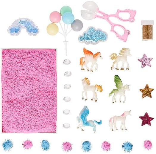 Premium 38 PCS Unicorn Sensory Sand Bin-2 lb Magic Sand, Sensory Bin for Toddlers & Sand Scooper-Count Sparkly Pom-Poms, Bring Unicorns to Life - Ideal Gift for Kids