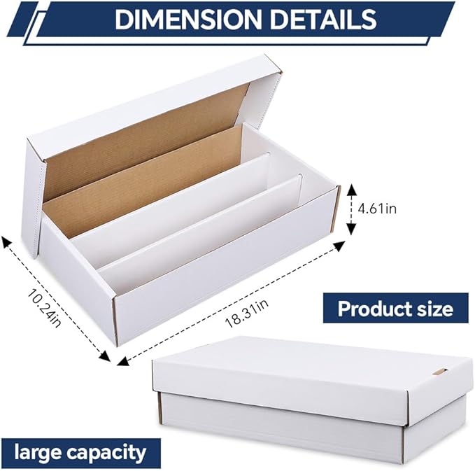 CROSSDESIGN Trading Card Box Storage | w/ 3 Divider Corrugated Cardboard | for Top Loader Organizer Sorting Tray Box & MTG, TCG Sports Cards & Coin | Holds 3000 Count