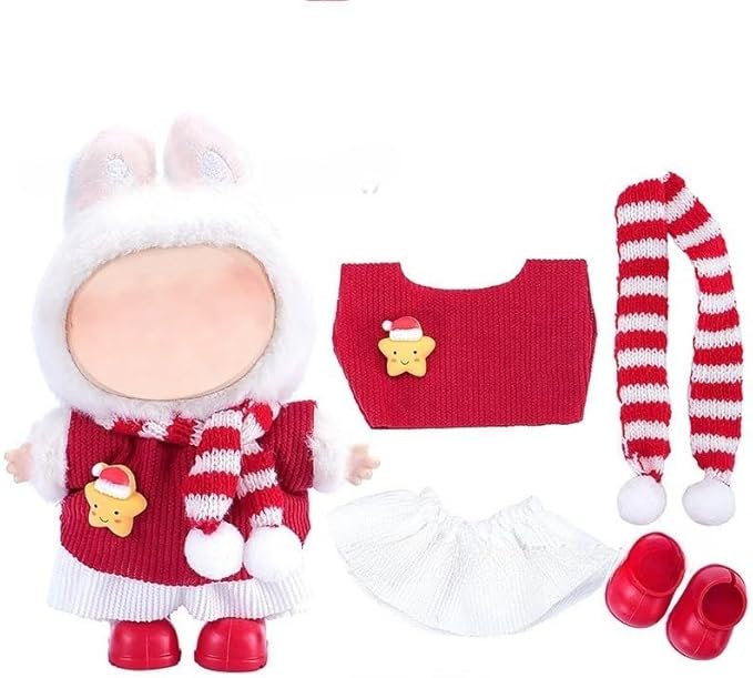 17cm Doll Clothes Outfit Dress Up Suitable for 6.7 inch Hight , Accessories Suit No Doll Only Clothing Christmas Set (Set 3) 1 Shoes+1 Sweater+1skirt+1scarf