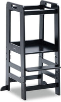 Hauck Learn N Explore Montessori Toddler Tower, Adjustable Wooden Kitchen & Bathroom Step Stool Helper for Home Use with Kids Ages 1+, Black