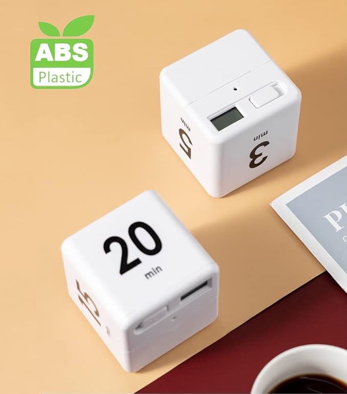 Kitchen Cube Timer, Kids Timer for ADHD Productivity Workout Flip Classroom for StudyTime Countdown Management Settings 15 20 30 60 Mins, White
