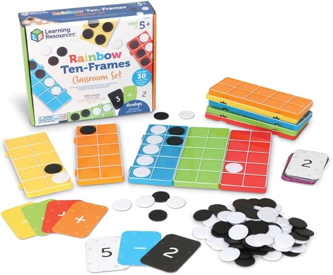 Learning Resources Rainbow Ten-Frames Classroom Set, 140 Pieces - Math Tools for Students Ages 5+, School Supplies and Teacher Resources, Classroom Supplies