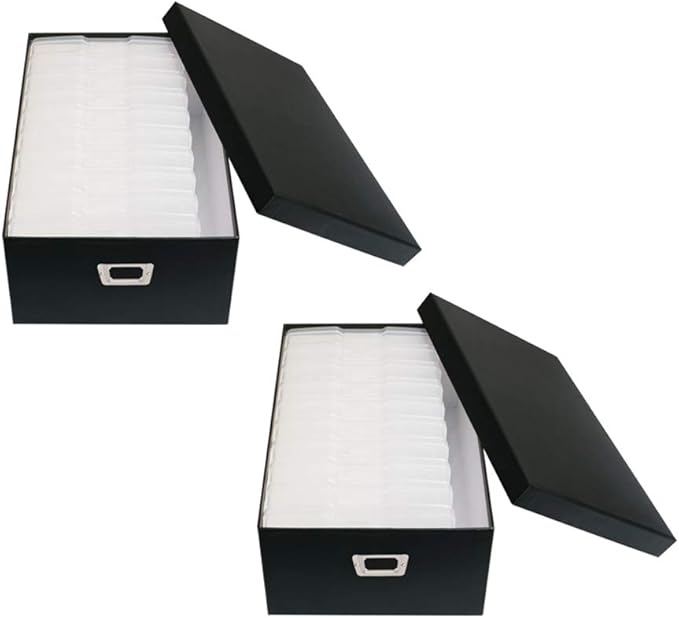 novelinks Photo Case 4" x 6" Photo Storage Box - 10 Inner Picture Storage Container (Black, 2 Pack)