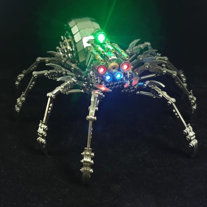Metalkitor 3D Metal Puzzles for Adults, Spider Model Kit with Colorful Light - Steampunk DIY Ornament - Assembly Crafts Brain Teaser - Perfect Room Decor and Gift Choice (250 PCS)