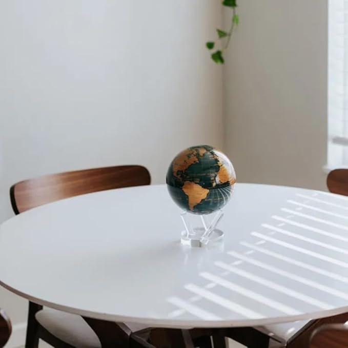MOVA – Green and Gold Rotating Decor Globe, 8.5” | Solar-Powered Motion | No Batteries | Gift for Desk, Home, or Office